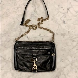 Rebecca Minkoff purse (black) with gold chain.